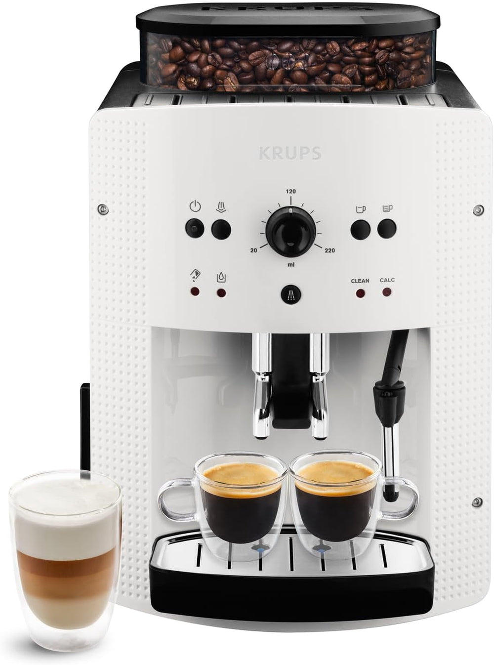Espressor automat KRUPS Arabica Picto, design compact, utilizare ușoară, control rotativ intuitiv reglabil, spumator de lapte, funcție pentru 2 căni, espressor, negru, EA810870