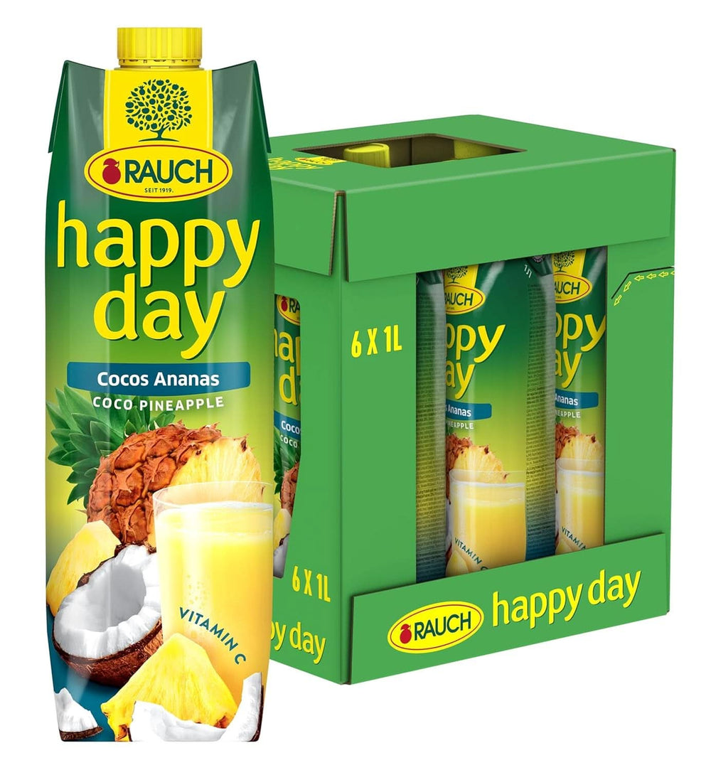Rauch Happy Day Kokos-Ananas | Eine Reise in die Karibik | Ananasfruchtsaft und Kokoswasser | 6 x 1 Liter, Tetra Prisma Alkoholfreie Getränke Naty Shop