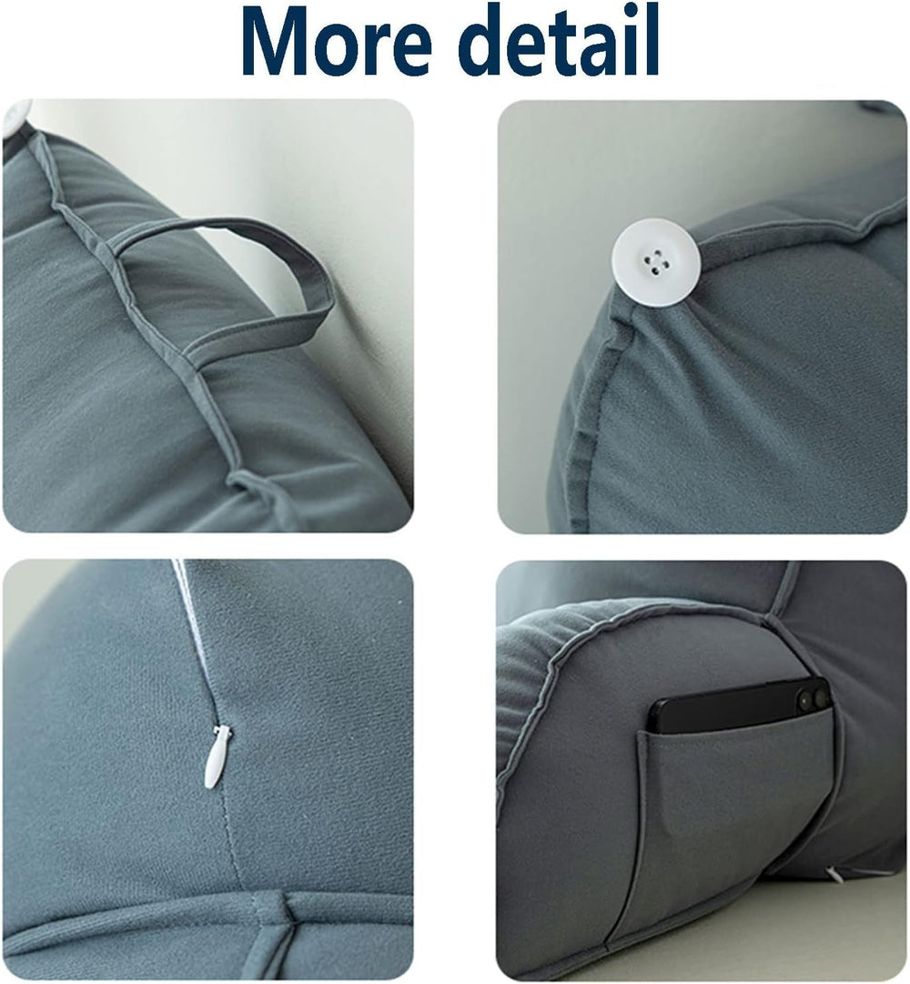 Pernă de citit cu cotiere, pernă de spate pentru canapea, pernă de cărți pentru pat, cu rolă detașabilă pentru gât, pernă de susținere a scaunului pentru relaxare, joacă, citit, vizionat la televizor, culoare șampanie