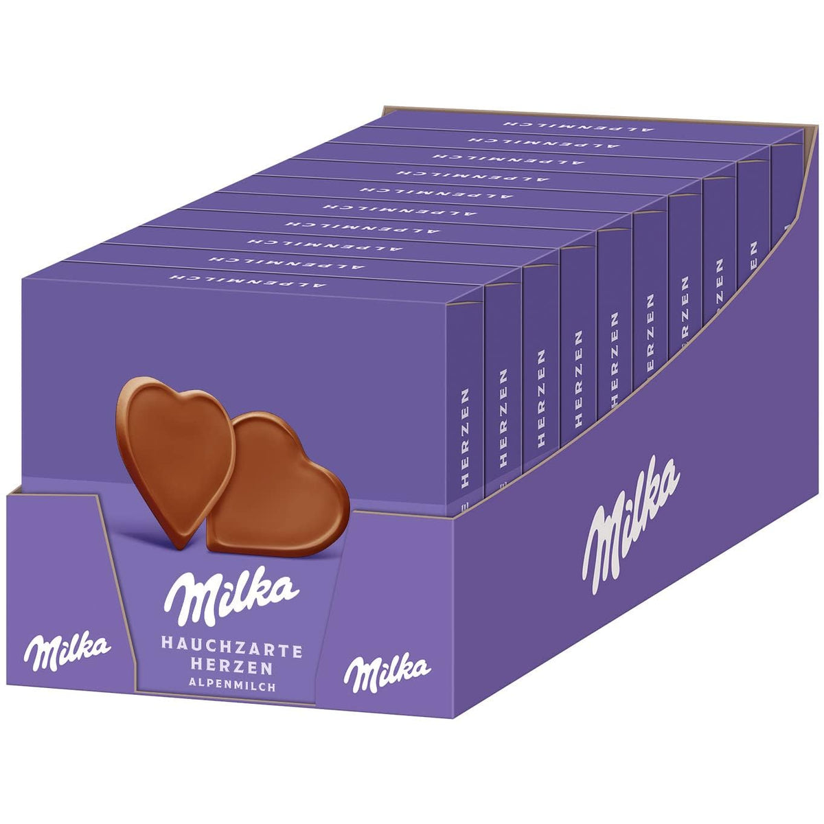 Milka I love Milka Hearts – zartschmelzende Alpenmilchschokolade und feine Waldhaselnüsse – 10 x 130g