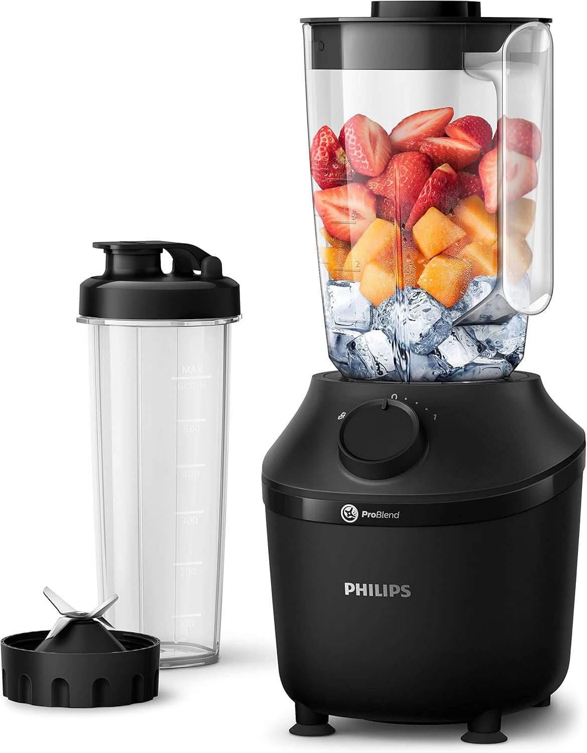 Philips Standmixer und Smoothie Maker – 600 W, 2-Liter-Becher, Homeid-App, 2 Geschwindigkeitsstufen + Impulsfunktion, Problend, Ice-Crush-Funktion (HR2291/41) Kitchen Naty Shop 450 Watt