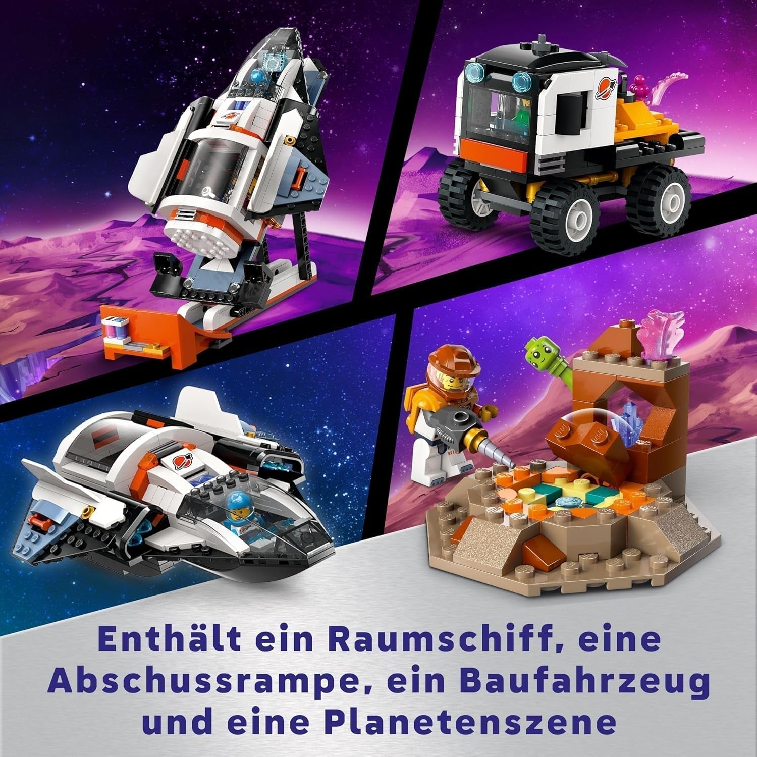 LEGO City Space Base cu rampa de lansare, stație spațială de jucărie cu vehicul spațial și navă spațială pentru copii, set cu 6 minifigurine, roboți și extratereștri, cadou pentru băieți și fete 60434 Seturi de constructie Besuche den LEGO-Store