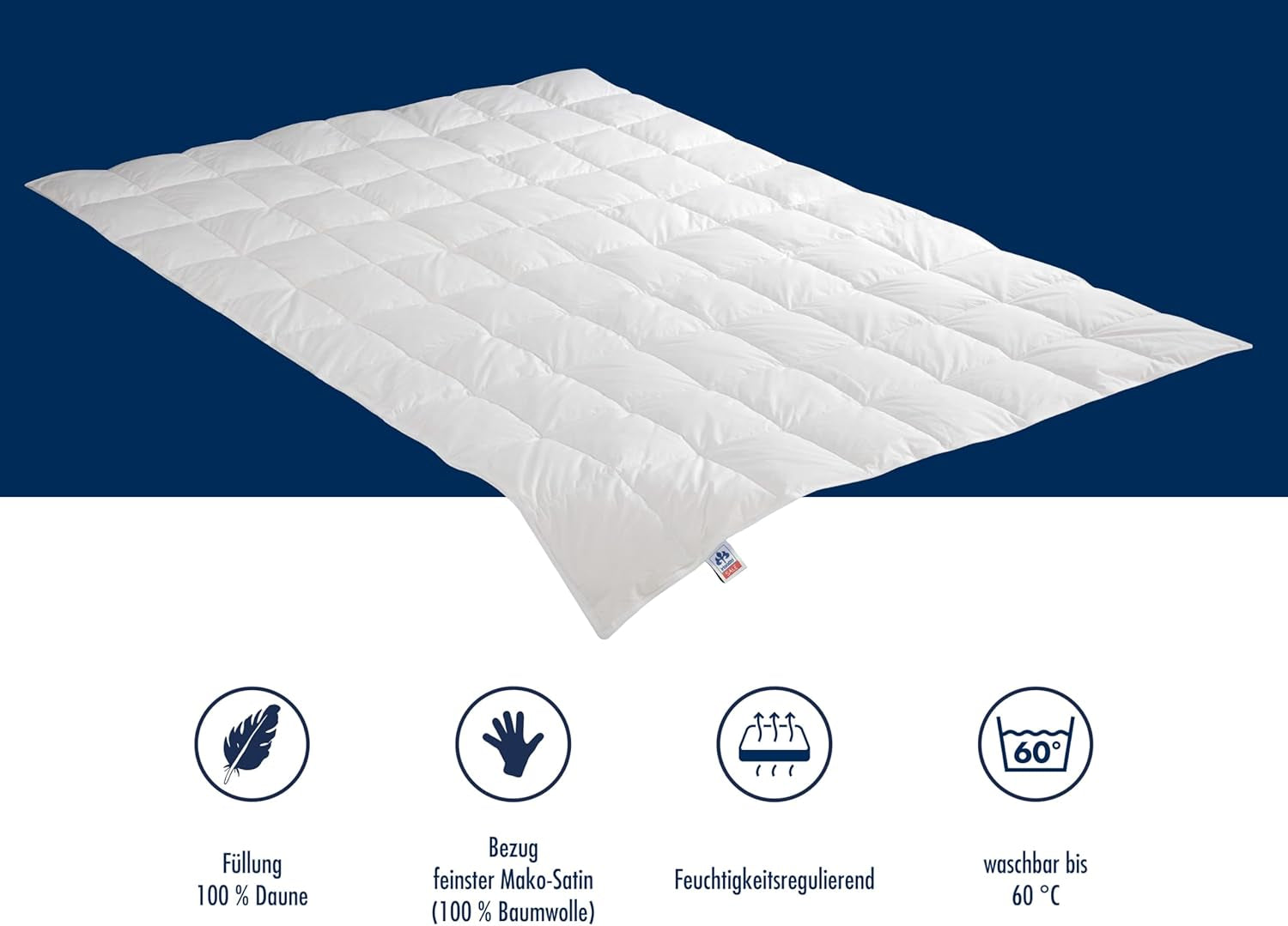 Irisette Nora Daunendecke Leichte Sommerdecke mit 100 % Baumwollbezug, 100 % Daunenfüllung der Klasse I, 135 x 200 cm, Öko-Tex-zertifiziert, hergestellt nach dem deutschen Qualitätsstandard Steppdecken und Bettdecken Naty Shop