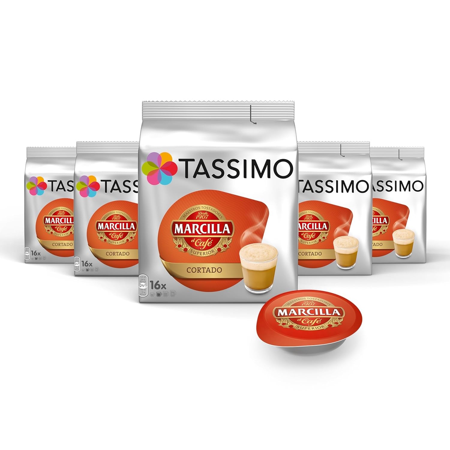 Tassimo Kapseln Marcilla Cortado, 5 x 16 Pads, 80 Kaffeekapseln