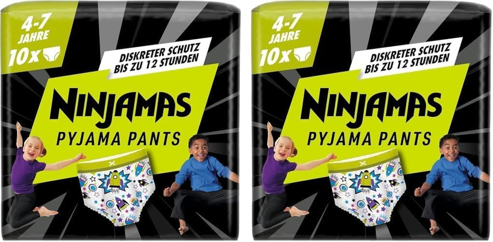 Raumschiff-Pyjamahosen, 10er-Pack saugfähige Nachthosen, 7 Jahre, 17 kg–30 kg, Auslaufschutz für die ganze Nacht