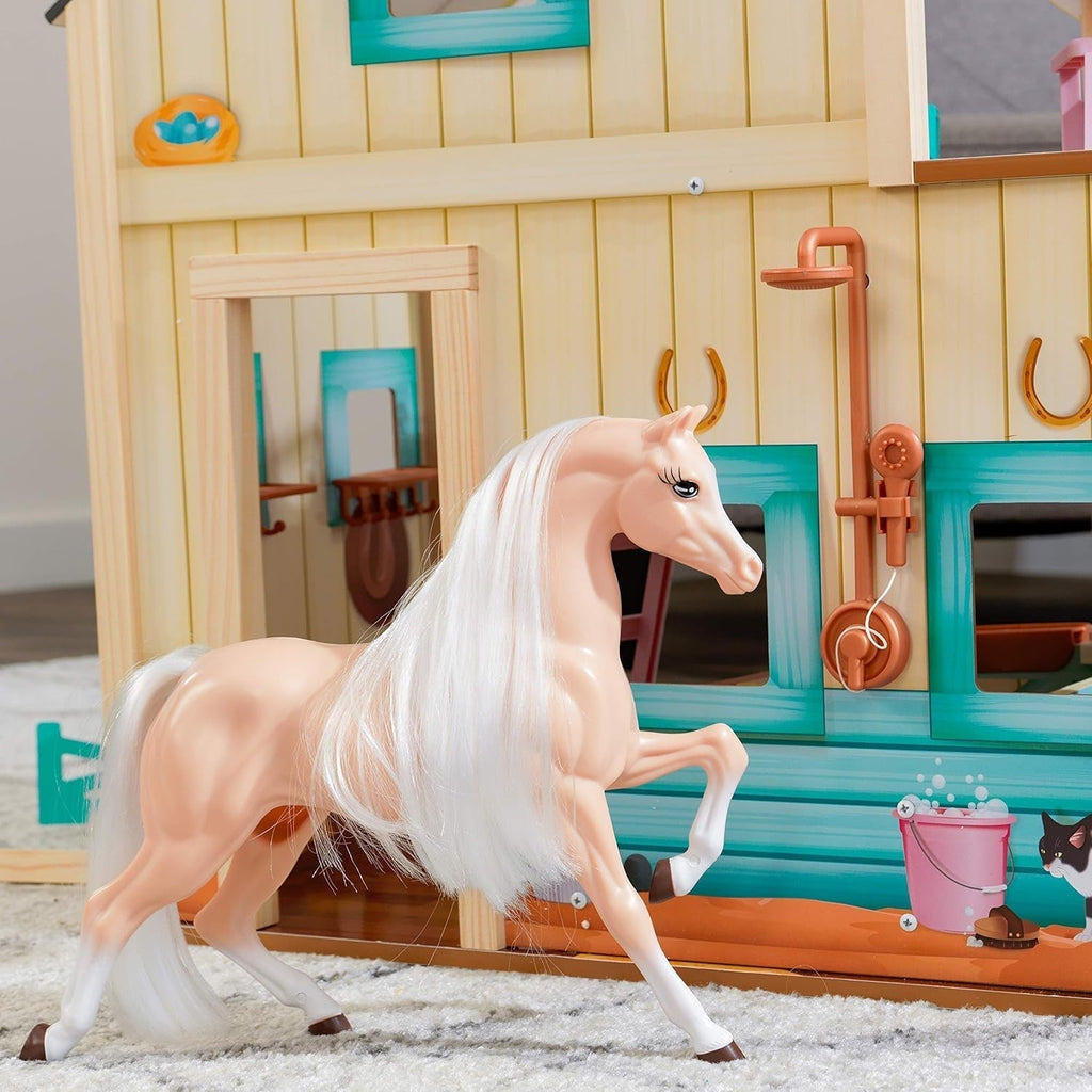 Casa de păpuși Kidkraft Sweet Meadow Horse Stable cu cal - set de joacă din lemn cu mobilier și accesorii, cadou de jucărie cu cal pentru băieți și fete de la 3 ani, 63534 Casute de papusi Naty Shop