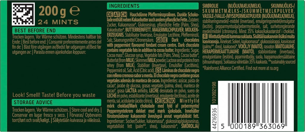 NESTLÉ after EIGHT, tablete subțiri de ciocolată neagră cu umplutură de cremă de mentă Bomboane de Ciocolata Naty Shop