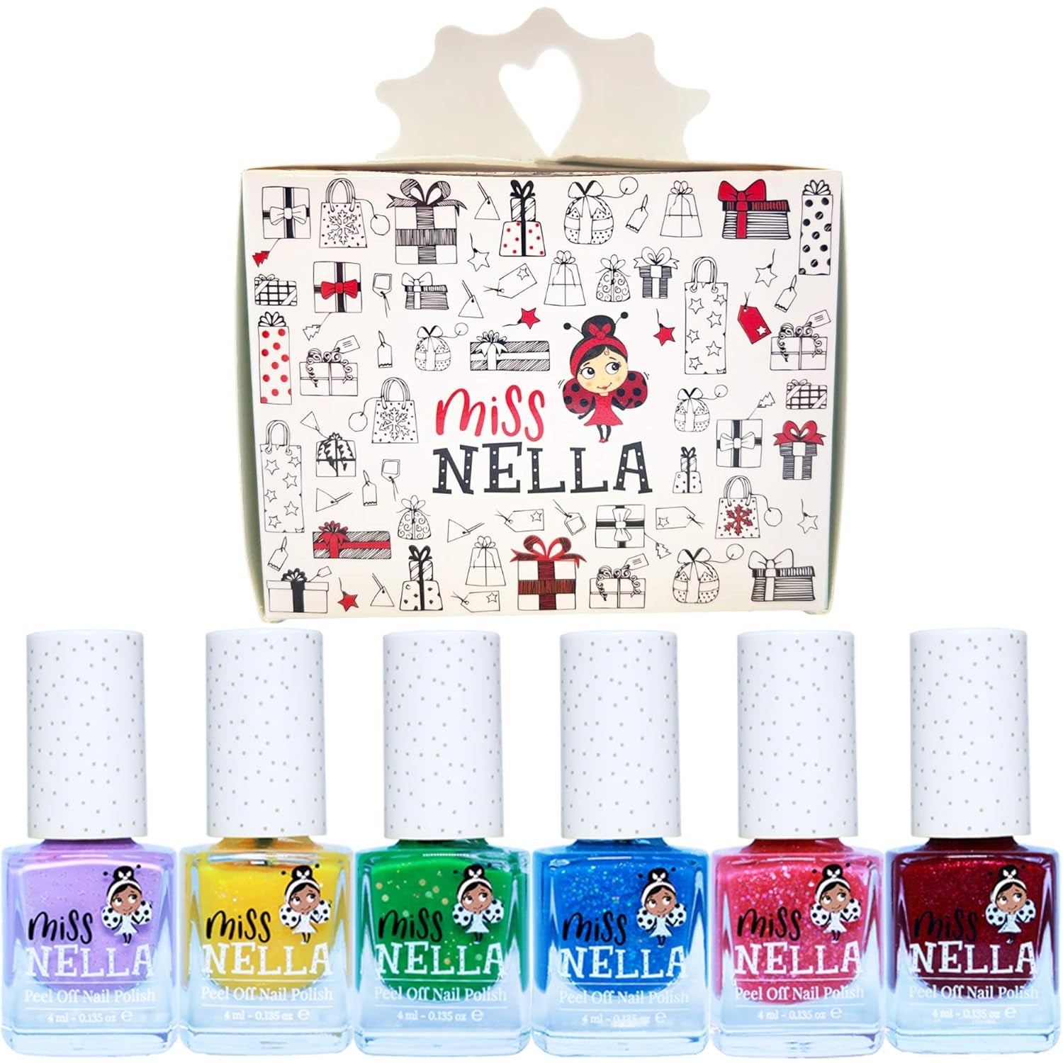 Miss Nella Magic Collection 4-teiliges Glitzer-Nagellack-Set: Rosa, Rot, Gold und Blau, spezieller entfernbarer Nagellack für Kinder, ungiftig, auf Wasserbasis, geruchlos