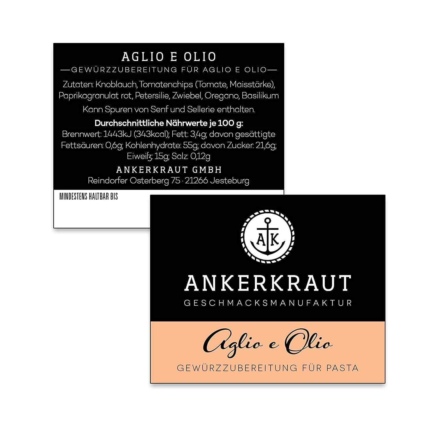 Ankerkraut Aglio e Olio, italienische Gewürzmischung für Pasta und klassische Spaghetti-Nudeln, 120g im Aromabeutel