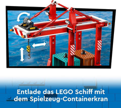 LEGO City Hafen mit Frachtschiff, Bauspielzeug für Jungen und Mädchen ab 8 Jahren, Geschenkidee für Kinder, Containerkran, Spielzeugschiff und 8 Minifiguren 60422 Bausets Besuchen Sie den LEGO-Store