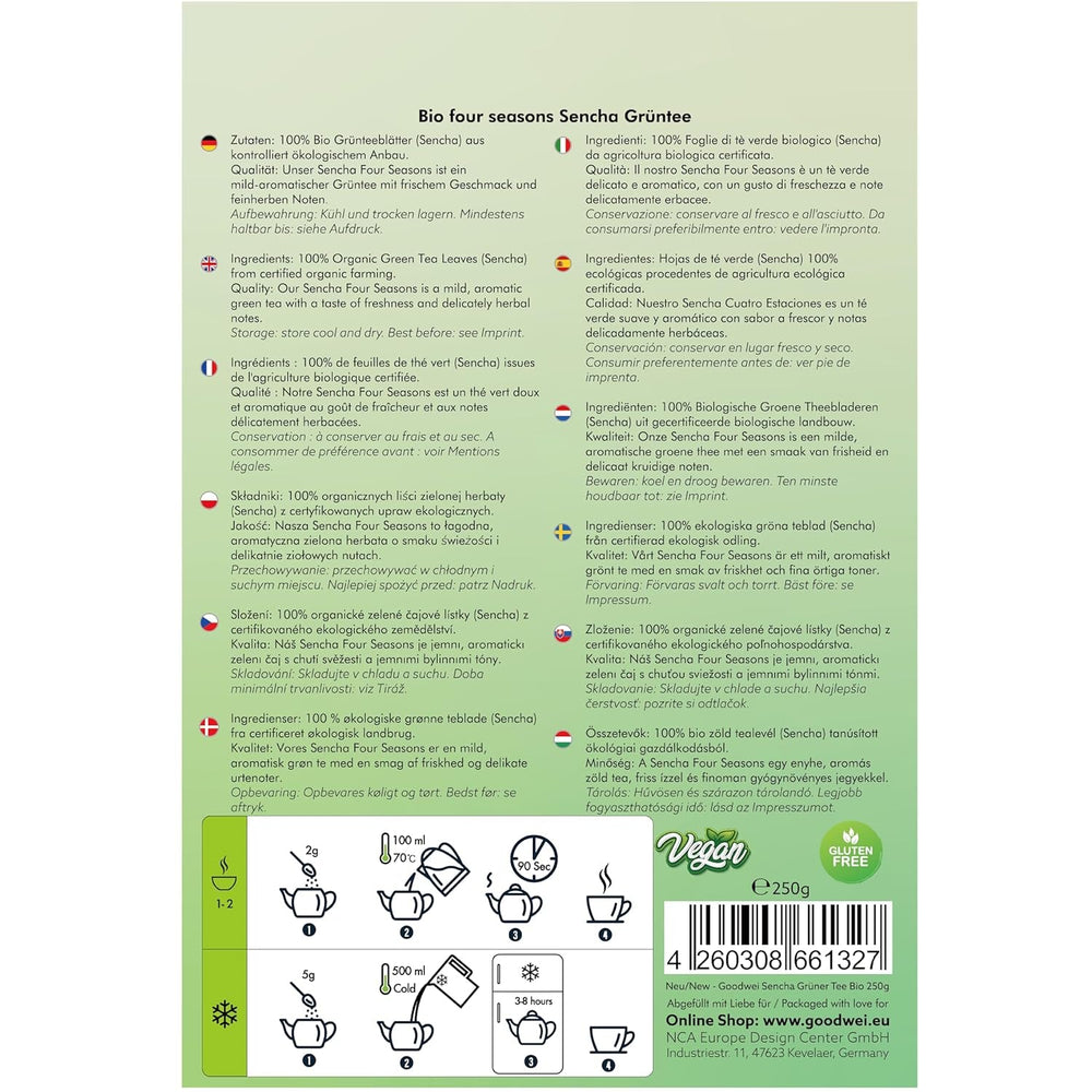Goodwei Sencha Ceai verde organic Four Seasons - Ceai verde aromat, ușor amar, 250 g