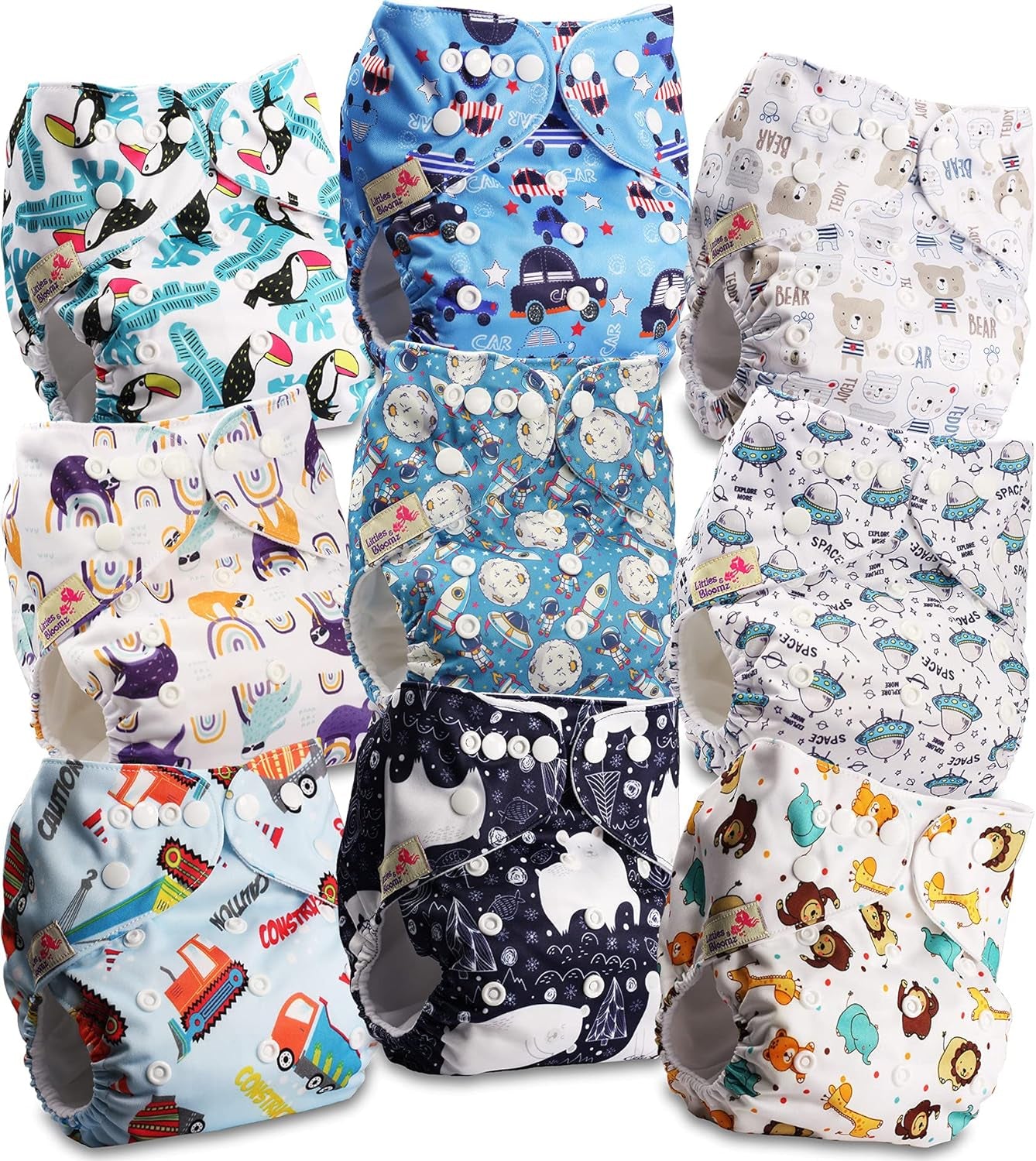 Littles and Bloomz FLP2-0406 Wiederverwendbare Standard-Clip-Windel, 4 Windeln