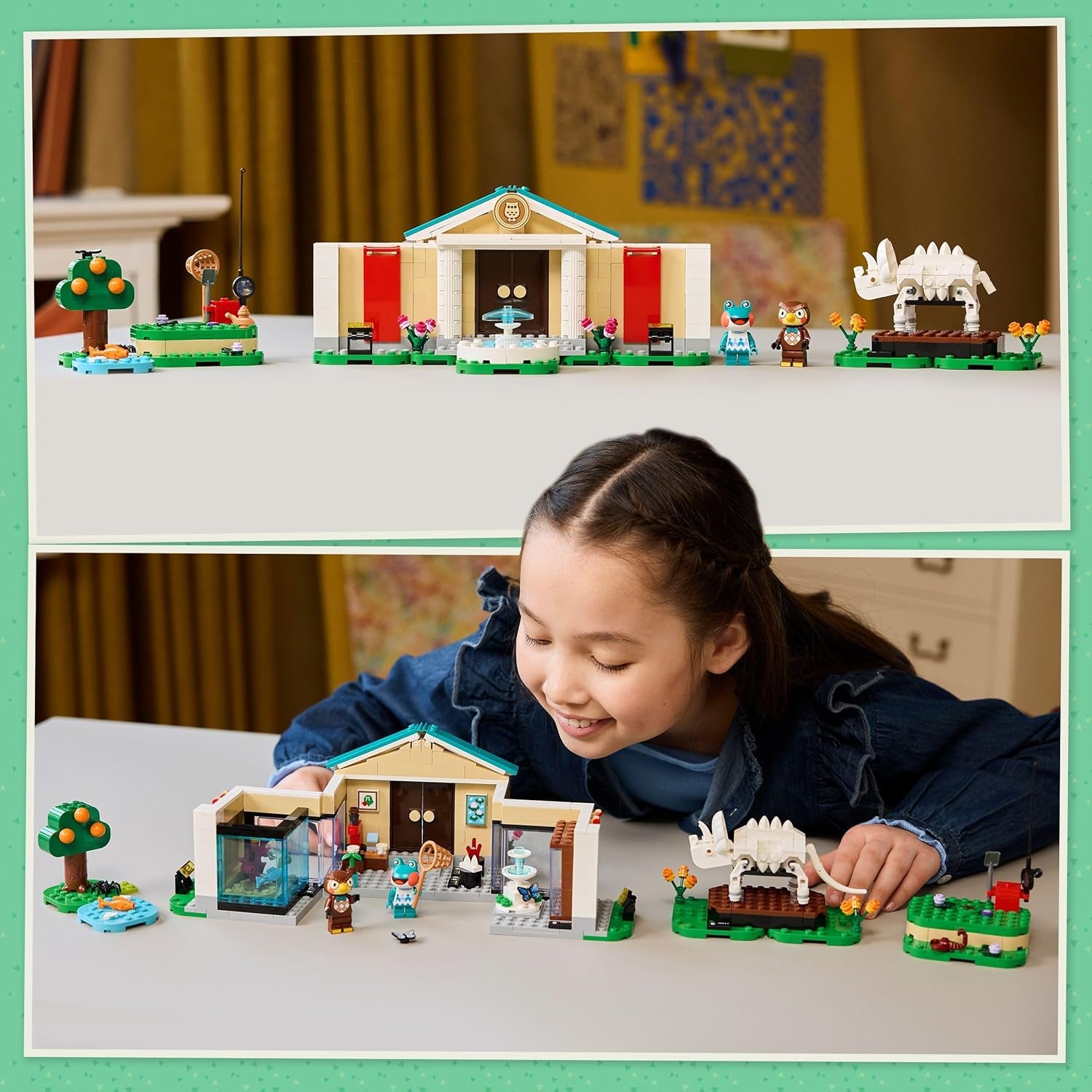 LEGO Animal Crossing – Eugens Museumssammlung – Interaktives Spielset mit Eugen & Liliane Minifiguren, Dinosaurierfossilien & Zubehör – Gamer Geschenk für Mädchen & Jungen ab 7 Jahren – 77056