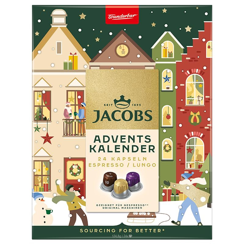 Jacobs Kapsel Adventskalender, 24 Espresso/Lungo Kapseln, Nespresso* kompatible Kaffee Kapseln, 24 Kapseln