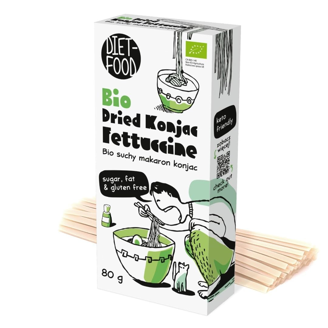Fettuccine Konjac Shirataki Bio 80g – Kalorienarm und kohlenhydratarm, glutenfrei, kohlenhydratarm, für Keto-Diäten geeignet, mit Tapiokamehl