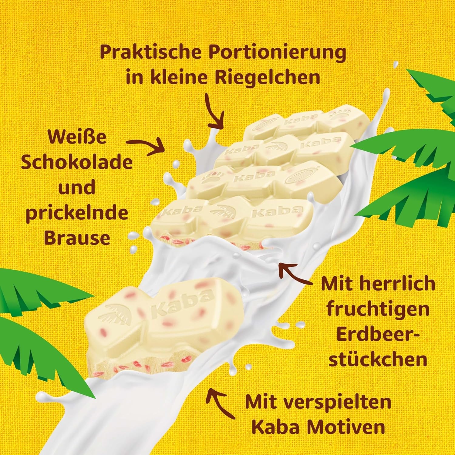 Weiße Schokolade von Kaba mit Erdbeergeschmack und Brausebonbons, Schokoriegel, Riegel 85 g, weiße Schokolade mit fruchtigem Erdbeergeschmack und Brausebonbons mit Original-Kaba-Geschmack (3er-Pack)