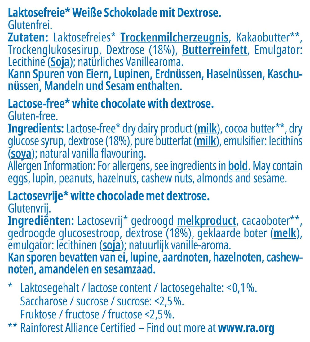 frankonia SCHOKOLADE Weiße Schokolade mit Dextrose, laktosefrei und glutenfrei, 80 g