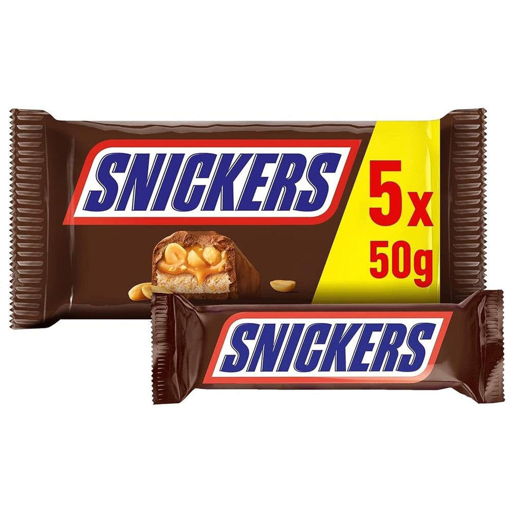 Snickers Schokoriegel Erdnuss-Karamell 5er-Packung | Snack-Fußball | (1 x 5 x 50g)