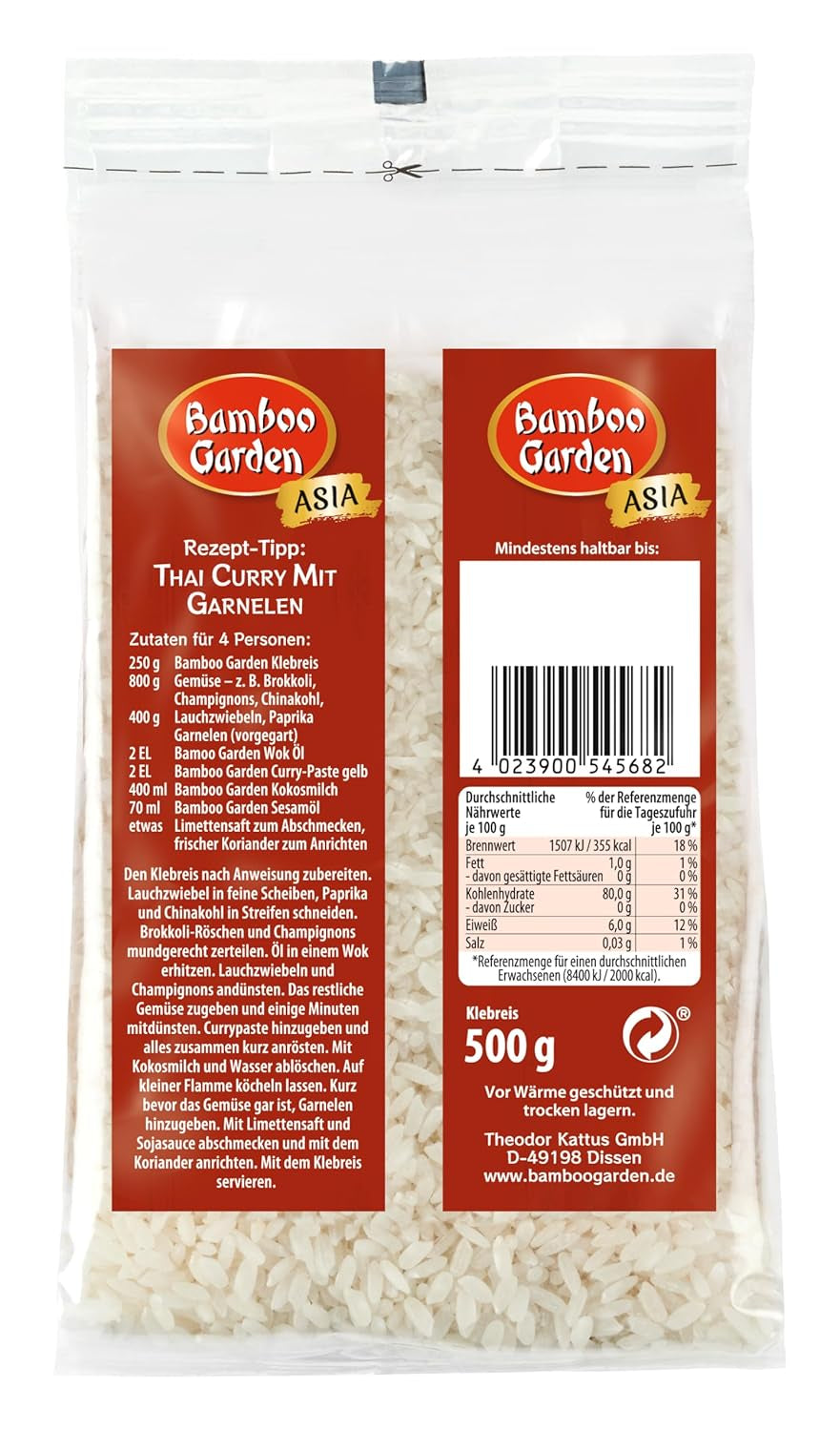Bamboo Garden – Klebreis, 500 g pro Beutel