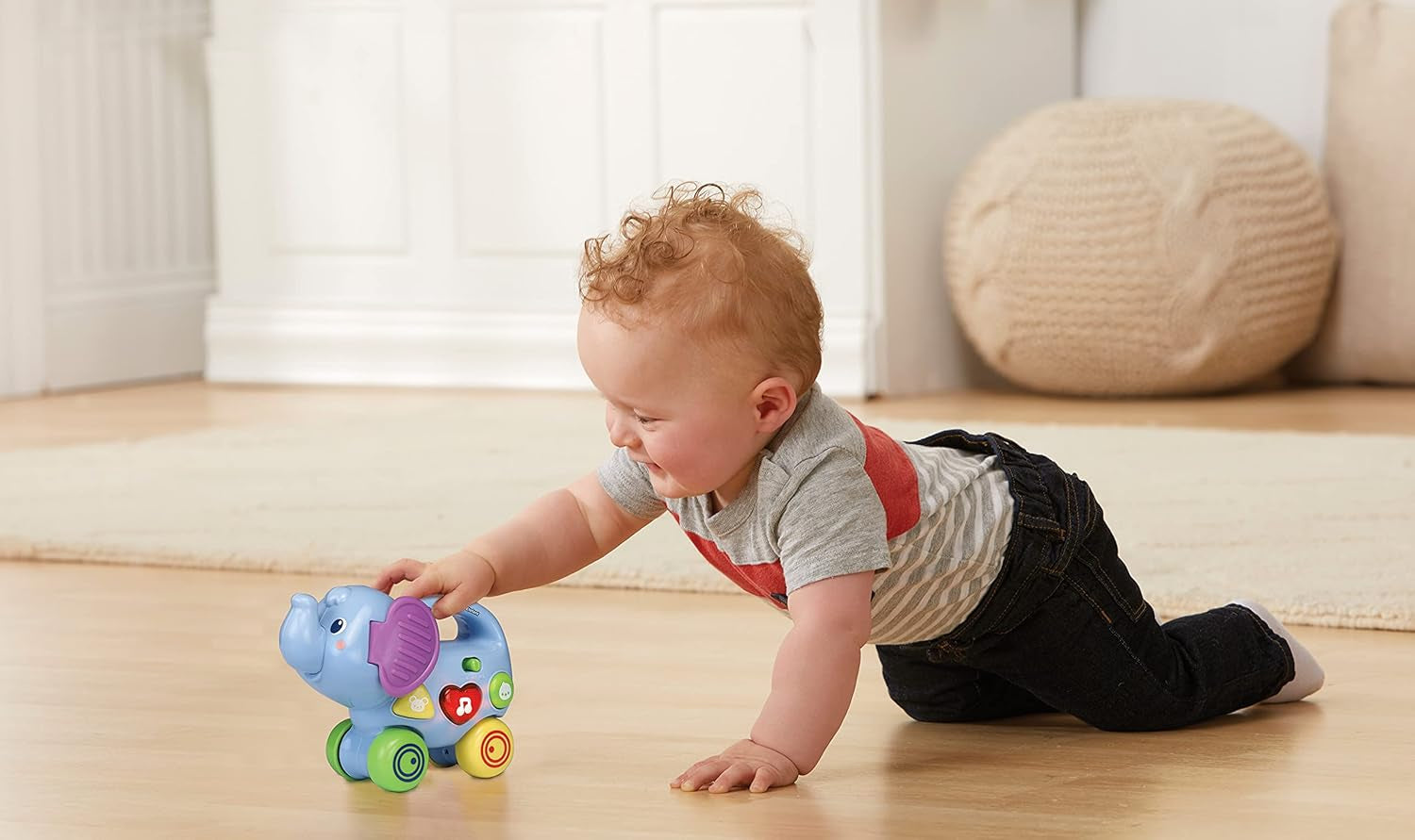 Vtech Baby Little Pushing Elephant - Jucărie interactivă pentru împins și jucat - Cu cântece, melodii, propoziții și sunete - Pentru copii cu vârsta cuprinsă între 6-36 luni Jucarii Bebe Naty Shop