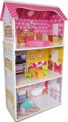 Teorema 40602 - Casă de păpuși din lemn cu 3 etaje și 5 camere, înălțime 96 cm, mobilier și decorațiuni Casute de papusi Naty Shop Titlu implicit