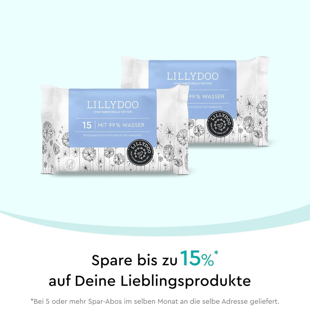 LILLYDOO Baby Feuchttücher Mit 99% Wasser, 10 X 15 Stück (150 Feuchttücher), 100% Plastikfreies Tuch, Ohne Parfüme & Mild Wie Watte Und Wasser (FSC Mix) Servetele Umede Bebelusi Naty Shop