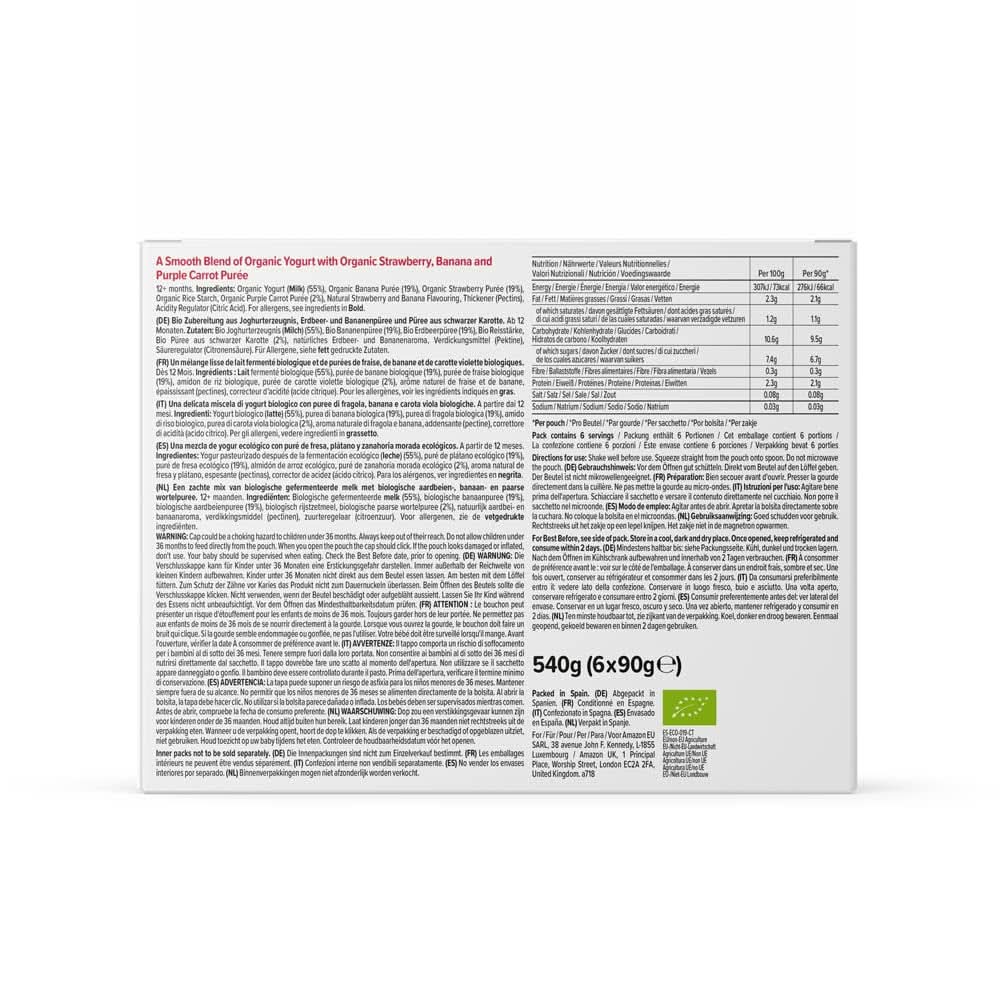 Mama Bear Bio-Joghurt, Erdbeer-, Bananen- und Joghurtzubereitung, vegetarisch, 90 Gramm (6er-Pack) Mutter und Kind Naty Shop