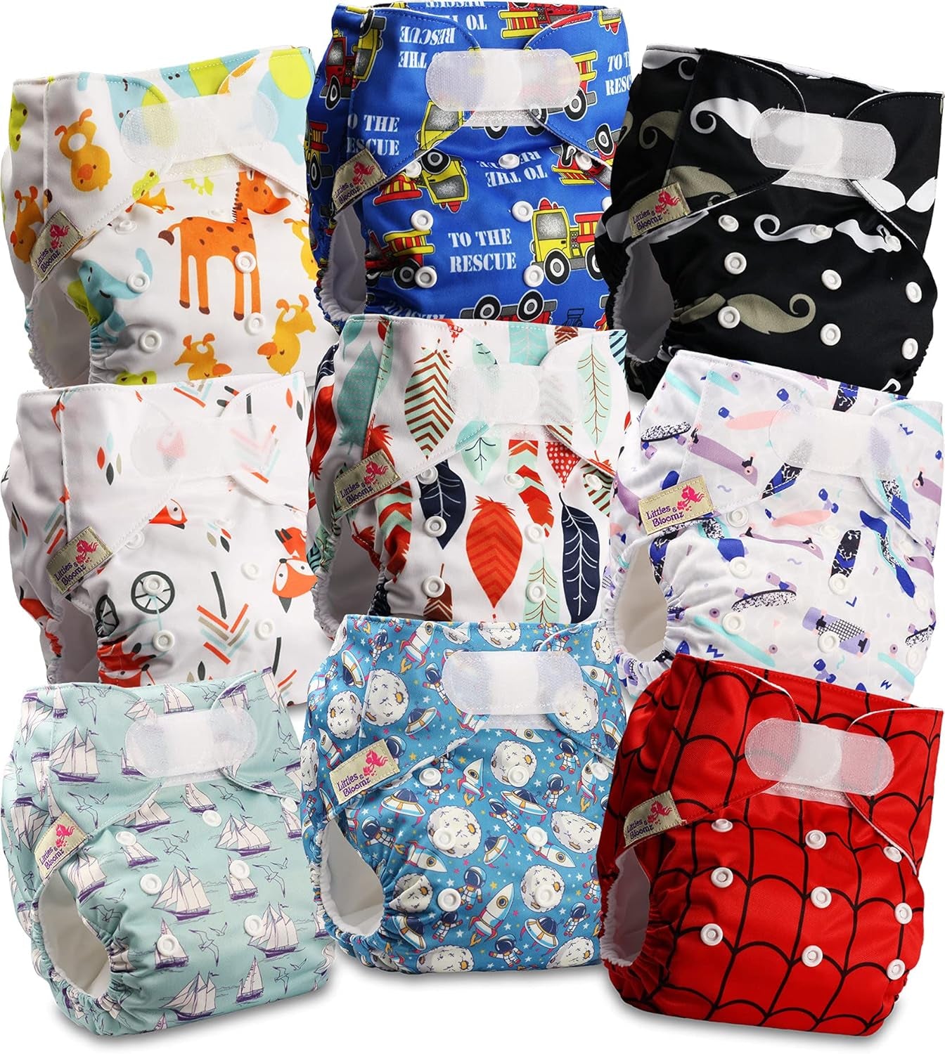 Littles and Bloomz wiederverwendbare Windel FLV2-0602, Standard-Klettverschluss, 6 Windeln