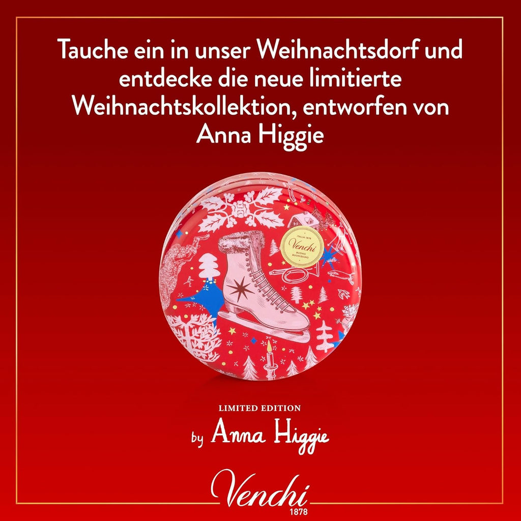 Venchi, Colecție de Crăciun - cutie cadou rotundă cu ciocolată asortată, 86 grame Bomboane de Ciocolata Naty Shop