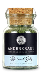 Ankerkraut Bärlauch Salz, Lecker Fleisch und Salat Verfeinern, Knoblauchartiges Gesmack Aroma, Kräuter mit Gewürzen zum Kochen, 110 g im Korkenglas
