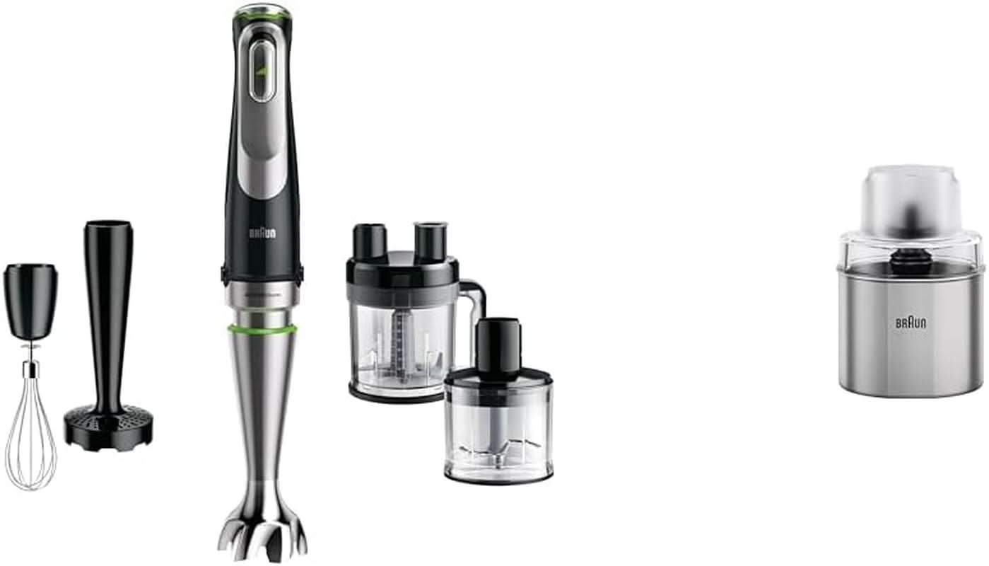 Braun Multiquick 9 MQ 9147X – 5-In-1 Stabmixer Mit Standmixer-Aufsatz, Zerkleinerer, Kartoffel- & Gemüsestampfer & Schneebesen, Stufenlose Geschwindigkeitseinstellung, 1200 W, Schwarz/Edelstahl Kitchen Naty Shop Bundle Mit Kaffee- Und Gewürzmühlen 5-In-1 Inkl. Küchenmaschinen-Aufsatz