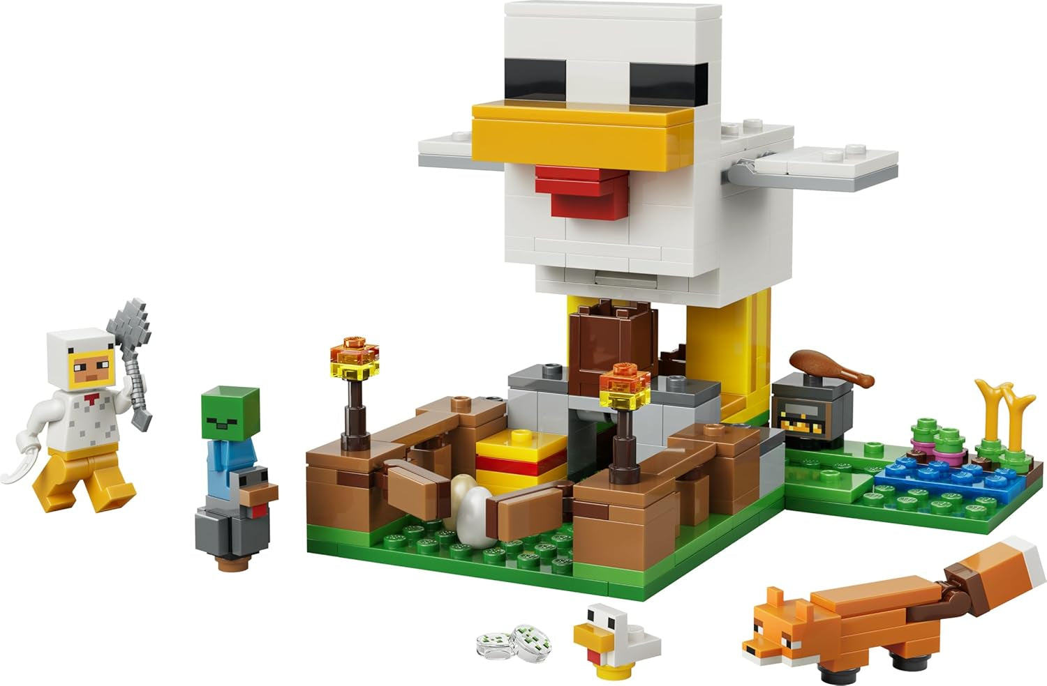LEGO Minecraft Hühnerfarm - Spielzeug zum Bauen mit Hühner Fan Minifigur, Baby Zombie und Fuchs Figuren - Set mit Minecraft Figur - Gamer Geschenk für Jungen und Mädchen ab 7 Jahren - 21585