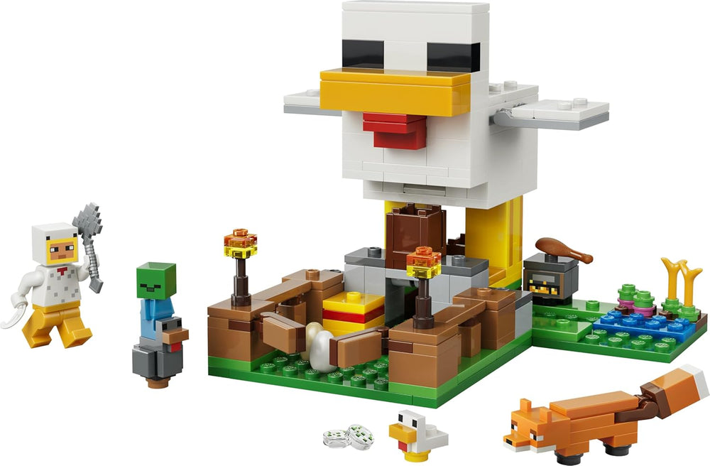 LEGO Minecraft Hühnerfarm - Spielzeug zum Bauen mit Hühner Fan Minifigur, Baby Zombie und Fuchs Figuren - Set mit Minecraft Figur - Gamer Geschenk für Jungen und Mädchen ab 7 Jahren - 21585