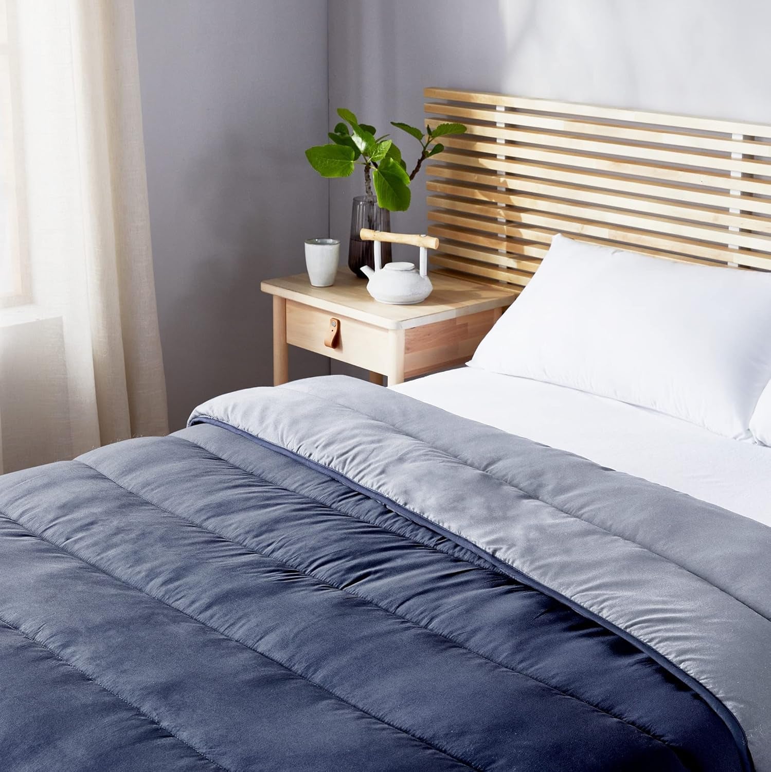 Pikolin Home - Plapumă reversibilă 300 G - Umplutură nordică bicoloră - Pentru pat 90 - confortabilă, caldă, respirabilă, albastru marin, 140 X 200 cm Plapumi si pilote Naty Shop