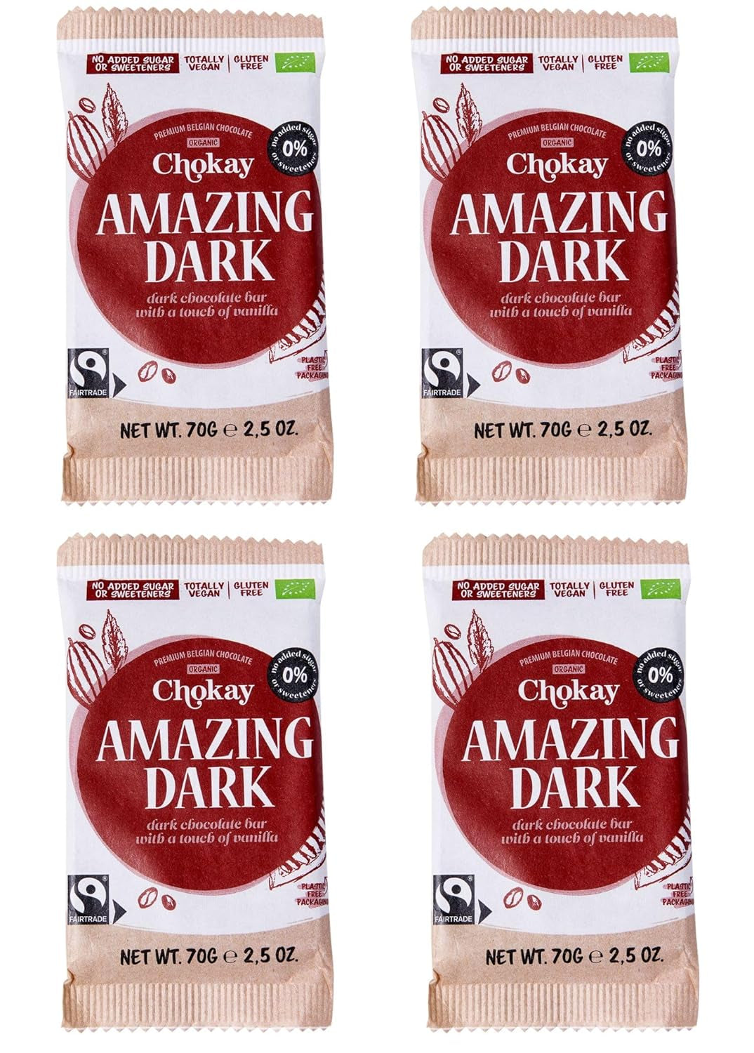 Bio-Riegel – 4-teiliges Probierset/Erstaunliches Schwarz, Haselnuss, Pekannuss-Karamell, gesalzene Mandel/Ohne Zuckerzusatz, ohne Süßstoffe/VEGAN, GLUTENFREI & FAIR TRADE / 4 x 70 g