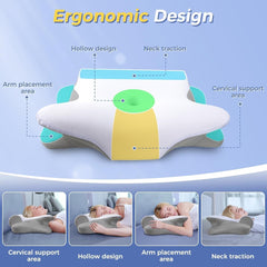 SAHEYER Pernă pentru gât, 2 în 1 Pernă ergonomică pentru susținerea gâtului și pernă pentru rularea gâtului, pernă ortopedică pentru dormitul lateral, pernă din spumă de memorie pentru dormitul lateral, dorsal și abdominal Perne ortopedice cervicale Naty Shop