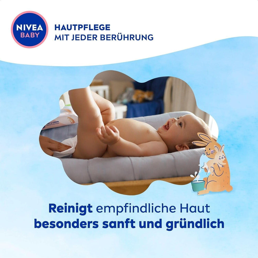 NIVEA Baby AQUA Feuchttücher, Baby Feuchttücher Zur Sanften Reinigung Empfindlicher Haut, Hypoallergene Und Parfümfreie Feuchttücher Für Babys Mit 99% Wasser (1 X 57 Stück) Baby Wet Wipes Naty Shop