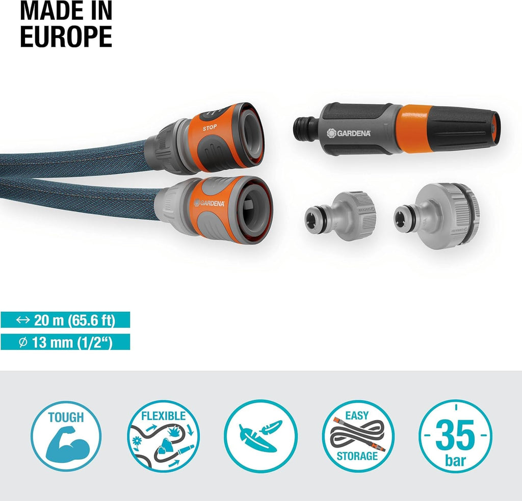 Set Gardena Liano Xtreme 1/2 inch, 20 m: Furtun de grădină extrem de robust din material textil, cu furtun interior din PVC, ușor, rezistent la intemperii (18470-20)