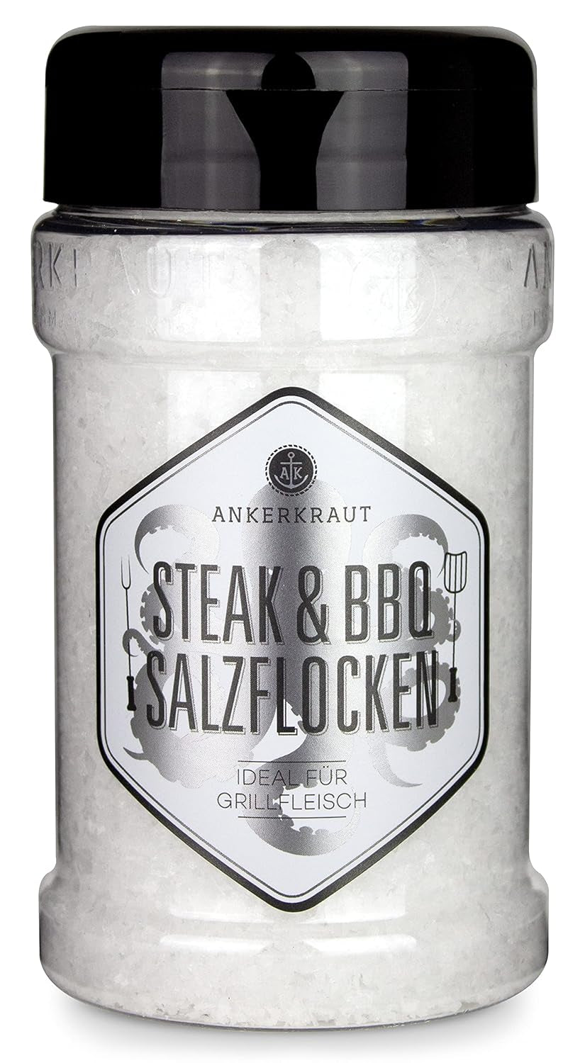Ankerkraut Steak & BBQ Salzflocken, zum Verfeinern von Steaks, Salaten oder auch Süßspeisen, 190g im Streuer