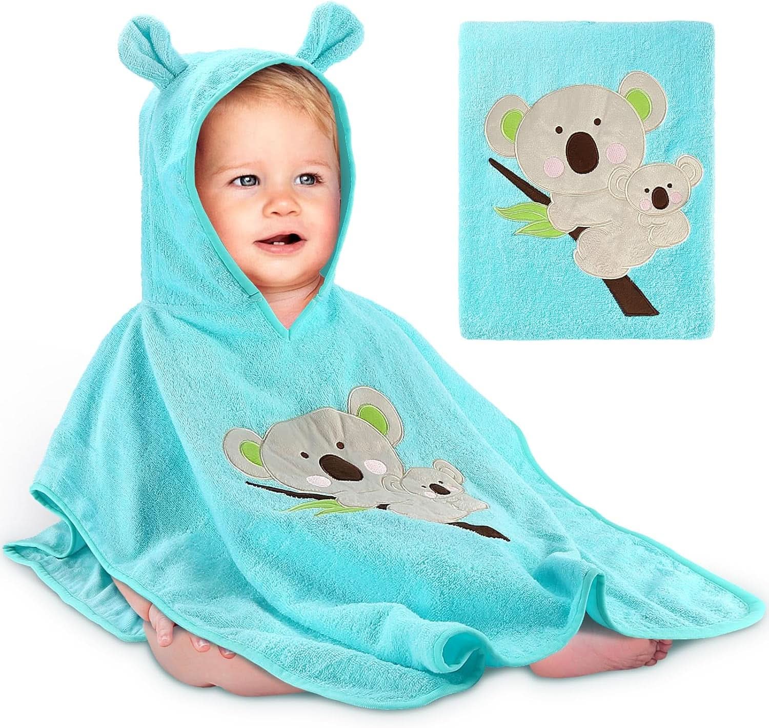 Oeko TEX Kinder-Badeponcho, 100 % Baumwolle Mutter und Kind Naty Shop Koala Hellblau