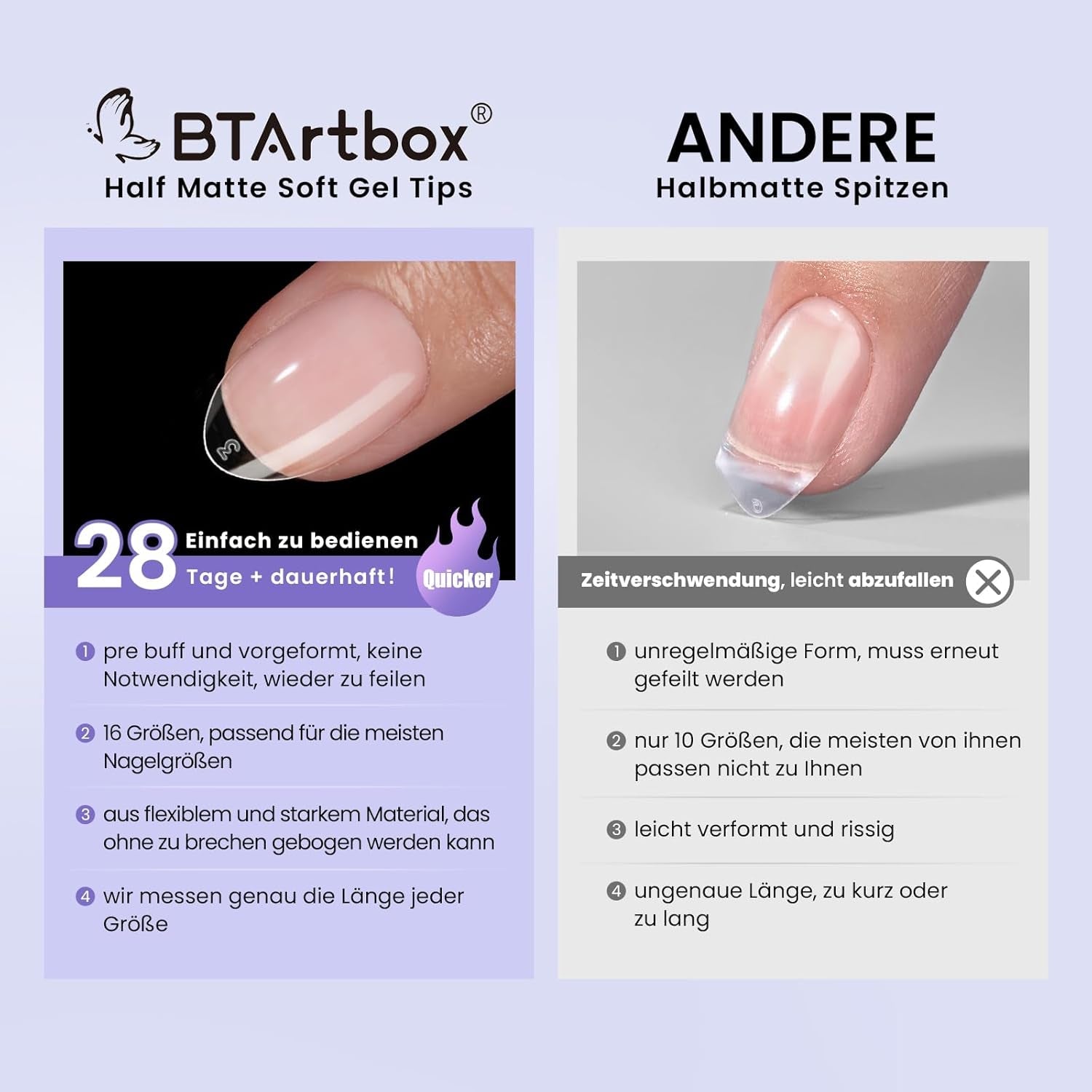 Btartbox Tipuri de Unghii Extra Scurte, Model Migdala – Acoperire Completă cu Gel X Tipuri de Unghii XS Moi pentru Unghii cu Gel – Preformate, Semi-mate, pentru Unghii Late, Salon, 320 Bucăți