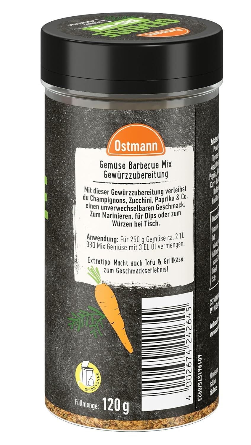 Ostmann Gewürze - Gemüse BBQ Mix | Gewürzzubereitung für Gemüse | Mediterrane Kräuternote für Grillgemüse, Tofu und Co. | 120 g in ein Sieb geben
