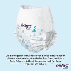 Bambo Nature Baby-Schwimmwindeln, Größe S (7–12 kg), 12 Windeln | Einweg-Schwimmwindeln mit sicherer Passform | Wasserdichter Komfort beim Wasserspiel