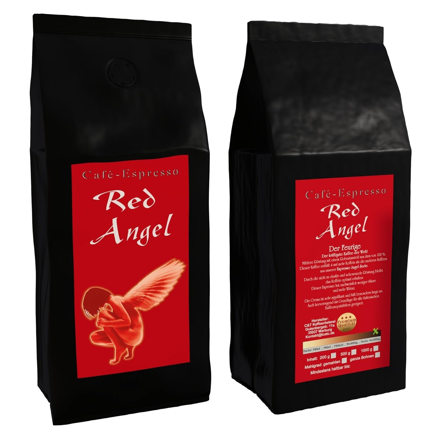 Cafea Espresso Red Angel - The Fiery One - 200g boabe întregi - pentru aparate de cafea complet automate, Espressoare complet automate - Espresso premium puternic - Aciditate scăzută - Prăjită ușor și proaspăt
