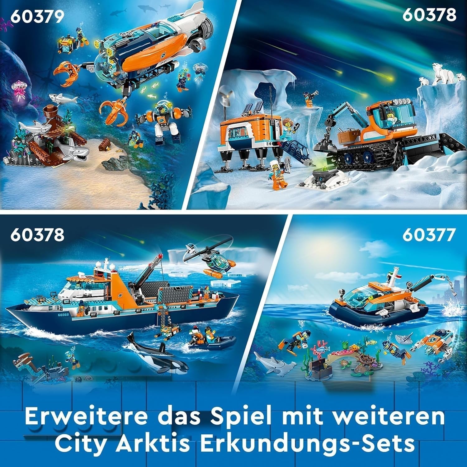 LEGO City Arktisches Forschungsschiff, großes schwimmendes Spielzeugboot mit Hubschrauber, Schlauchboot, Rov-U-Boot, Wikingerwrack, 7 Minifiguren und Orca-Figur, Geschenk für Kinder ab 7 Jahren 60368 Bausets Besuchen Sie den LEGO-Store