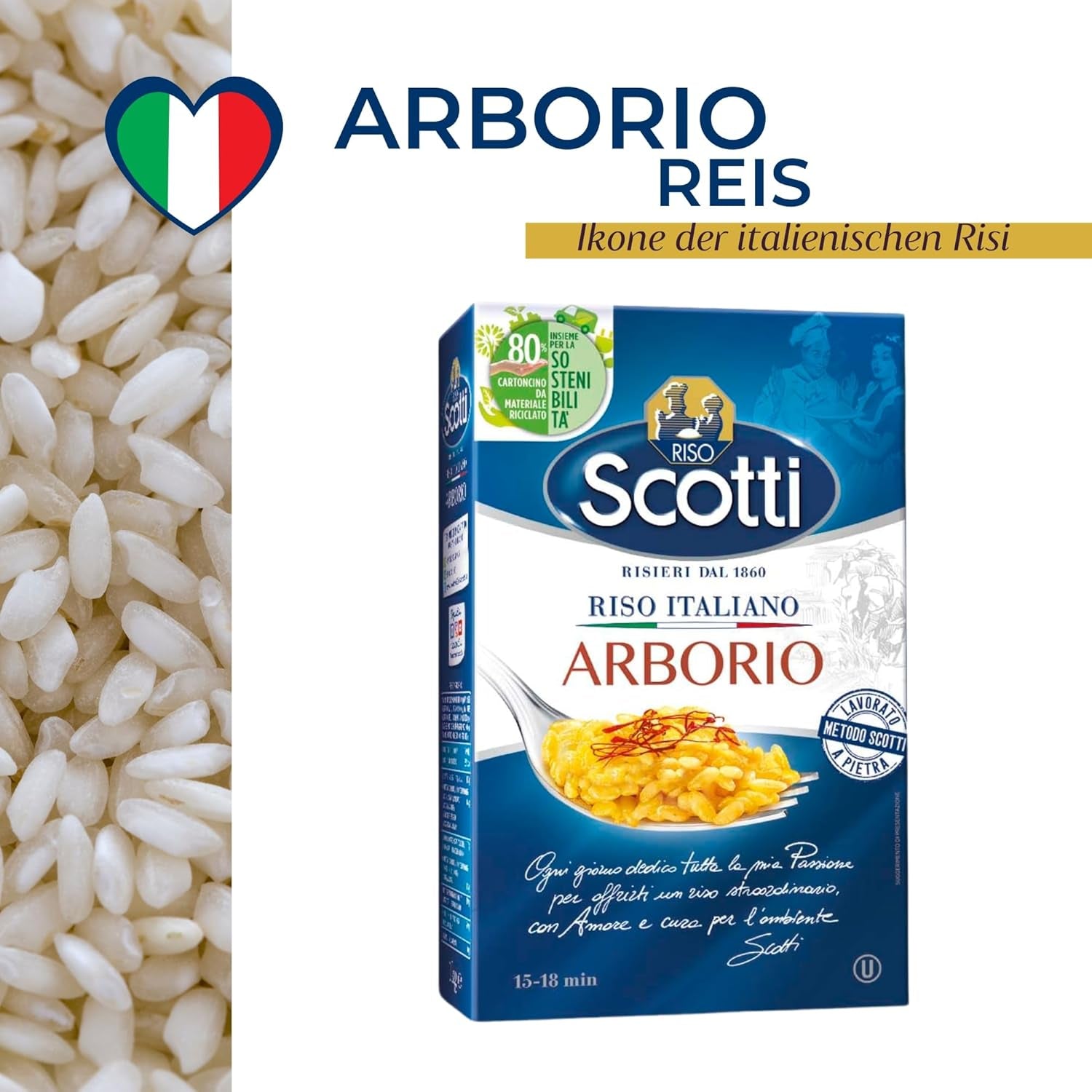 Arborio-Reis, extrafeiner Reis für Risotto, Reis aus Italien, Kochzeit 15-18 Minuten, 1 kg