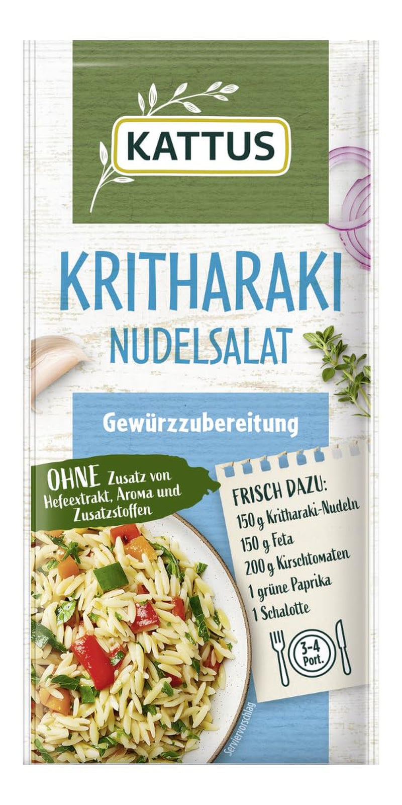 - Kritharaki-Nudelsalat Gewürzzubereitung | Gewürz für 3-4 Portionen | Ohne Zusatz von Fefeextrakt, Aroma und Zusatzstoffen | 12 g im Beutel