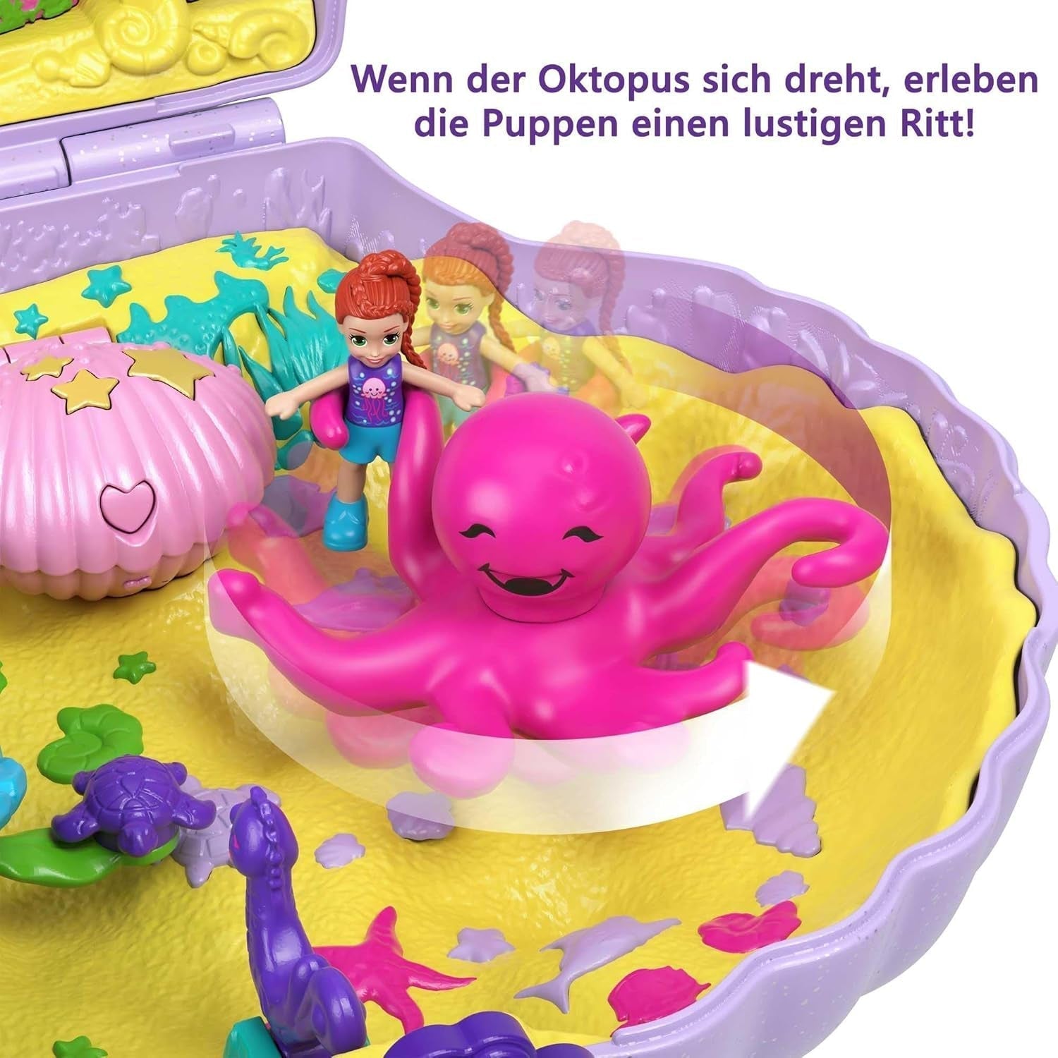 Polly Pocket Sarg Wickeltasche aus Muscheln unter Wasser 2 Puppen 1 U-Boot Polly Pocket Meerjungfrau Spielzeug 4 Jahre altes Spielzeug GNH11 Naty Shop Puppen