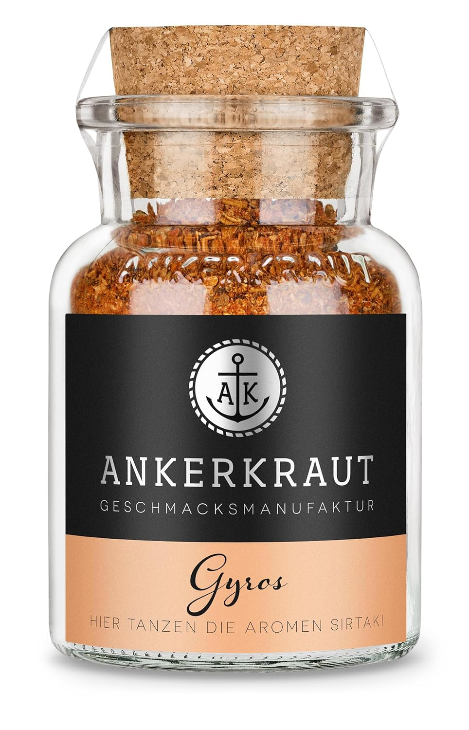 Ankerkraut Gyros, Gewürzmischung für Gyros, egal ob aus der Pfanne oder vom Grill, mit Zwiebel, Knoblauch, Majoran, Kreuzkümmel, Piment und mehr, 80 g im Korkenglas