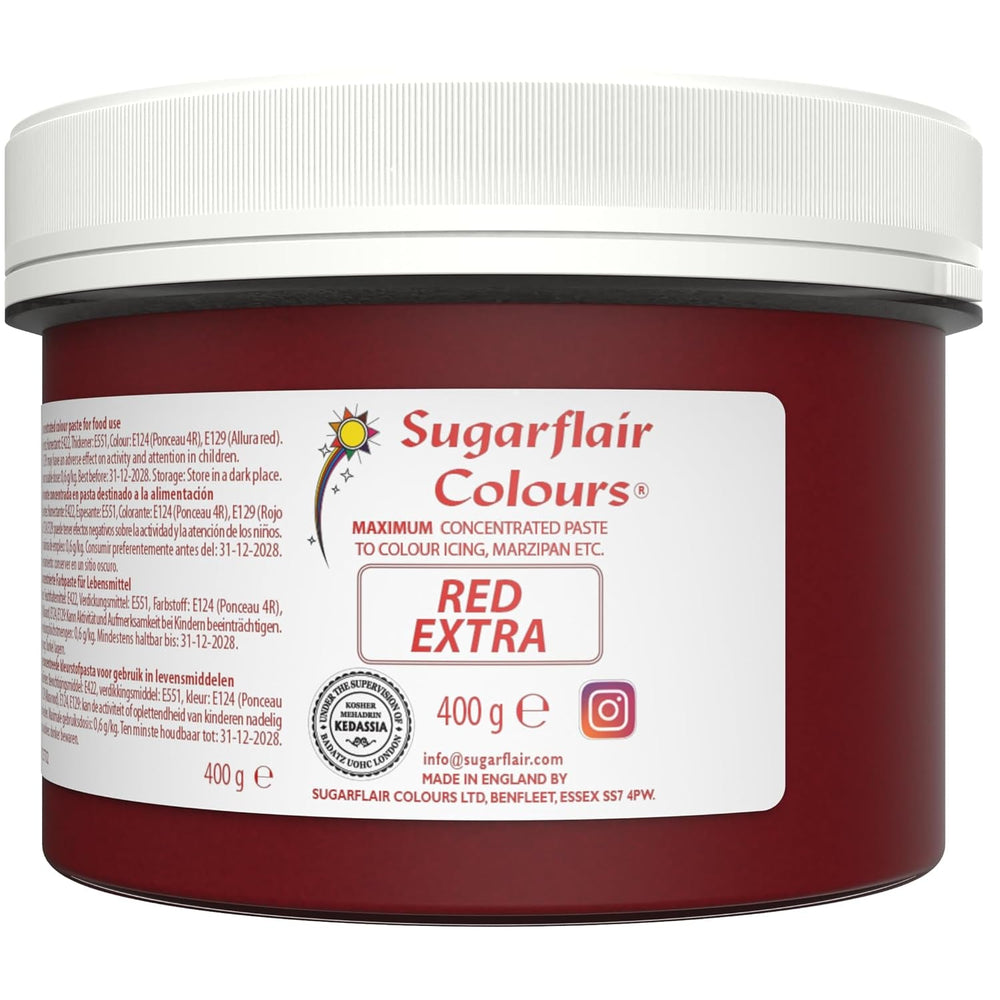 Colorant alimentar Sugarflair Max Concentrated Red, colorant alimentar foarte concentrat pentru marțipan și fondant, colorant pastă Max Concentrated - 400 g